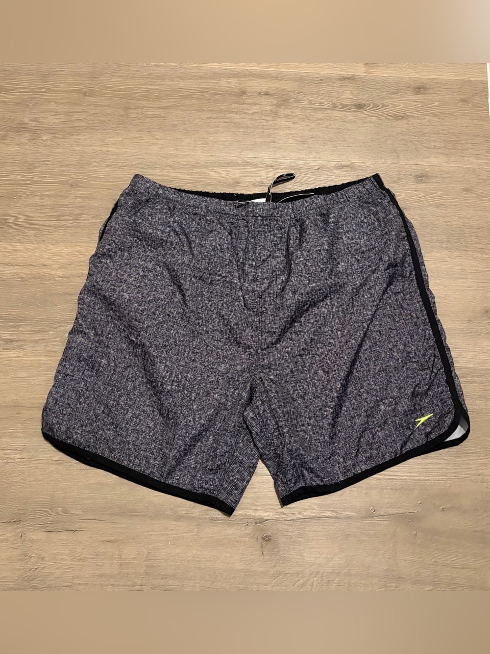 Speedo Black Waistband Gray Heathered Swim Shorts with Drawstring